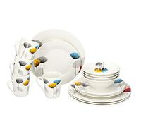 alpina Servizio da tavola - 16 pezzi servizio da tavola per 4 persone - Set in ceramica bianca con piatto da portata, piatto fondo e piatto da dessert, piatto rotondo dal design elegante con fiori