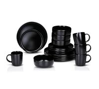 alpina Servizio da tavola 16 pezzi, set di stoviglie per 4 persone, stoviglie in terracotta, piatti da colazione, piatti da cena, ciotole e tazze, nero