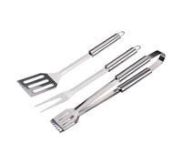 alpina Set Barbecue 3 Pezzi - Utensili Barbecue con Spatola e Pinza - Accessori Barbecue con Forchetta - Attrezzi Barbecue Acciaio Inox - Argento