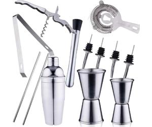 alpina Set da cocktail completo - 14 pezzi - shaker/stamper/jigger/ecc, in acciaio inox