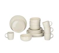 alpina Set di piatti da 16 pezzi, per 4 persone, piatti in gres, piatti da colazione, piatti piani, ciotole e tazze, adatti al microonde e alla lavastoviglie, crema