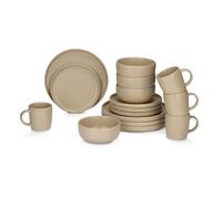 alpina Set di piatti da 16 pezzi, per 4 persone, piatti in gres, piatti da colazione, piatti piani, ciotole e tazze, lavabili in microonde e lavastoviglie, colore: sabbia