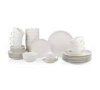 alpina Set Piatti per 8 Persone - Servizio Piatti Ceramica di 40 Pezzi - con Piatti per Colazione, Piatti da Pranzo, Ciotole, Tazze e Saucer - Adatto per Lavastoviglie e Microonde - Bianco