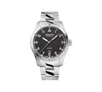 Alpina Startimer Orologio da uomo automatico svizzero a 3 lancette, in acciaio inox, colore: argento, quadrante nero modello: AL-525BW4S26B, cinturino in acciaio inossidabile argentato automatico