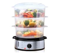 alpina Vaporeira Elettrica - Pentola a Vapore 800W - Steamer Vapore 3 Strati - Vaporiere Elettriche Senza BPA - Lavabile in Lavastoviglie - Da 0 a 60 Minuti - Capacità 9L - Grigio