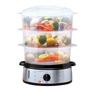 alpina Vaporeira Elettrica - Pentola a Vapore 800W - Steamer Vapore 3 Strati - Vaporiere Elettriche Senza BPA - Lavabile in Lavastoviglie - Da 0 a 60 Minuti - Capacità 9L - Grigio
