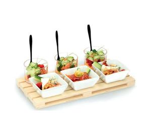 ALPINA VASSOIO APERITIVO 10 PEZZI LEGNO CERAMICA VETRO E ACCIAIO INOX