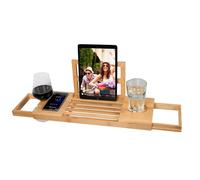 alpina Vassoio Vasca da Bagno Regolabile - Vassoio Portaoggetti 50-92 x 18 x 4 cm - Mobile Bagno Bambù con Supporto per Libri e Supporto per Tablet - Incl. Porta Bicchieri - Accessori Bagno