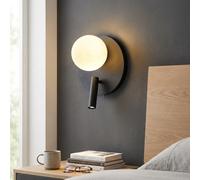 Alpinaluz Applique da parete circolare con sfera 3D a forma di luna in PLA e faretto da lettura a LED 3 W, orientabile, luce bianca calda, interruttore a 3 posizioni, attacco G9, metallo nero