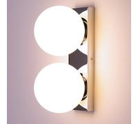 Alpinaluz Applique da parete con 2 sfere in vetro opaco Ø150 mm - Base rettangolare in metallo cromato - Stile moderno decorativo - Boccole E27 - Doppia luce per interni