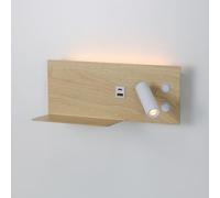 Alpinaluz Applique da parete con faretto destro, luce LED di lettura e ambiente 2700 K, USB-C e USB-A, mensola per cellulare, in acciaio con finitura legno chiaro, doppio interruttore, per camera da