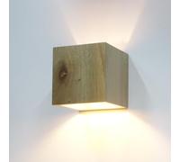 Alpinaluz Applique da parete in legno naturale, design a cubo, luce superiore e inferiore, attacco E27, stile nordico e moderno, per soggiorno, camera da letto e corridoio