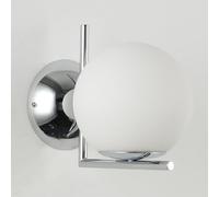 Alpinaluz Applique da parete moderno, in acciaio cromato, paralume sferico in vetro opalino bianco e fiore, con base curva, portalampada E27, design elegante per soggiorno, camera da letto e comodino