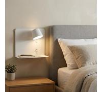 Alpinaluz Applique LED da Parete 6W Orientabile con USB e USB-C, CCT 3000K/4000K/6000K, Mensola Integrata in Acciaio e Faretto in Alluminio, Lampada da Lettura IP20 (Bianco - Destra)