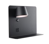 Alpinaluz Applique LED da Parete 6W Orientabile con USB e USB-C, CCT 3000K/4000K/6000K, Mensola Integrata in Acciaio e Faretto in Alluminio, Lampada da Lettura IP20 (Nero - Sinistra)