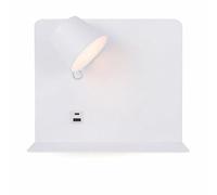 Alpinaluz Applique LED da Parete 6W Orientabile con USB e USB-C, CCT 3000K/4000K/6000K, Mensola Integrata in Acciaio e Faretto in Alluminio, Lampada da Lettura IP20 (Bianco - Sinistra)