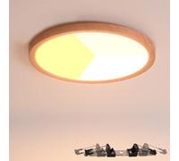 Alpinaluz Downlight LED effetto legno Ø225 mm 18 W - Plafoniera superficie o incasso Ø65-200 mm - CCT Selettore di colore 3000K/4000K/6000K - Ultra sottile 17 mm - IP44 per bagno, cucina, corridoio
