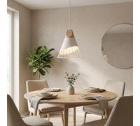 Alpinaluz Lampada a Sospensione Legno e Metallo Bianca, Lampadario Scandinavo Moderno Minimalista Stile Industriale Vintage per Sala da Pranzo, Isola Cucina, Camera da Letto, Scala, Lampada Comodino