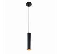 Alpinaluz Lampada a sospensione tubolare da soffitto in alluminio 20 cm - Design moderno minimalista, attacco GU10, cavo tessile regolabile 120 cm (Nero)