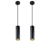 Alpinaluz Lampada a sospensione tubolare in alluminio da soffitto, design moderno e minimalistico, 20 cm, con attacco GU10 e cavo tessile da 120 cm (confezione da 2 nero)