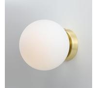 Alpinaluz Lampada da parete e soffitto, paralume sferico in vetro opalino 15 cm, base in acciaio, base E27, moderno stile minimalista per interni (oro)