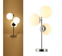 Alpinaluz Lampada da tavolo in acciaio cromato - Design decorativo con tripla sfera in vetro opale bianco Ø15 cm - 3 attacchi E27 - Elegante illuminazione per soggiorno, camera da letto o ufficio