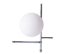 Alpinaluz Lampada da tavolo moderna - Design minimalista in acciaio cromato a forma di V e paralume sferico in vetro opale bianco - Attacco E27 per camera da letto, scrivania o comodino