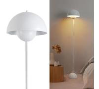 Alpinaluz Lampada da Terra in Metallo con Paralume Bombato - Design Retro Nordico - Luce Indiretta Verso il Basso - E27 - Interruttore a Pedale - Per Salotto e Interni (Bianco)