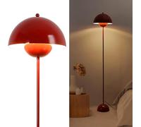 Alpinaluz Lampada da Terra in Metallo con Paralume Bombato - Design Retro Nordico - Luce Indiretta Verso il Basso - E27 - Interruttore a Pedale - Per Salotto e Interni (Rosso)