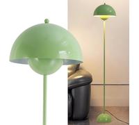 Alpinaluz Lampada da Terra in Metallo con Paralume Bombato - Design Retro Nordico - Luce Indiretta Verso il Basso - E27 - Interruttore a Pedale - Per Salotto e Interni (Verde)