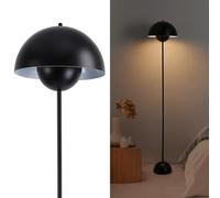 Alpinaluz Lampada da Terra in Metallo con Paralume Bombato - Design Retro Nordico - Luce Indiretta Verso il Basso - E27 - Interruttore a Pedale - Per Salotto e Interni (Nero)