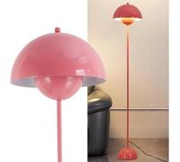 Alpinaluz Lampada da Terra in Metallo con Paralume Bombato - Design Retro Nordico - Luce Indiretta Verso il Basso - E27 - Interruttore a Pedale - Per Salotto e Interni (Rosa)