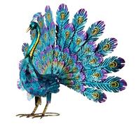 Alpine Corporation 23" Tall Outdoor Metallic Peacock Tail Spread Yard Statue Decoration, Multicolor