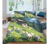 Alpine goatsSet Di Copripiumino ultra microfibra 3 Pezzi stampa 3D con cerniera Pastoral mountain scene copripiumino con federa soffice ultra morbido e traspirante for bambini King（220x240cm）