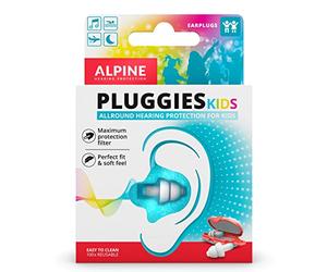 Alpine Pluggies - Tappi per bambini - Per bambini e canali uditivi più piccoli - Per l’aereo e la piscina - Materiale ipoallergenico confortevole - Tappi riutilizzabili