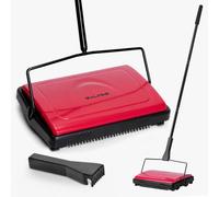 Alpine Spazzatrice manuale per tappeti a tripla spazzola - Pulitore per pavimenti non elettrico per più superfici, facile spazzare per tappeti (rosso aggiornato)