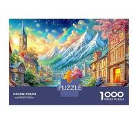 Alpine Village with Rainbow And Mountains Puzzle Da 1000 Pezzi European Town Qualità Premium, Ottimo Gioco Per Adulti E Bambini 52x38cm/1000pcs