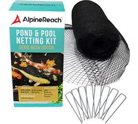 AlpineReach Kit di rete per laghetto koi, 4,5 m x 6 m, nera e 20 graffette in acciaio, copertura a rete resistente per foglie, protegge i pesci da aironi blu, uccelli, gatti, predatori, pali