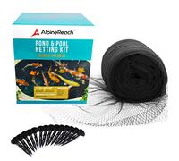 AlpineReach Kit di rete per laghetto Koi 8,5 m x 9 m, nero, resistente, in tessuto a maglia fine, per foglie, protegge i pesci Koi da aironi azzurri, gatti e predatori, riutilizzabile e paletti