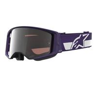 Occhiali da motocross Alpinestars Supertech Vision Hunta96 XXV viola-bianco con plexiglass specchiato argento