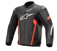 Alpinestars Faster V2-Giacca in Pelle Nero/Rosso Fluo, 54 Uomo