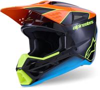 Alpinestars S-M3 Fray Casco da motocross, nero-blu-arancione, taglia S per maschi