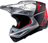 Alpinestars Supertech M10 Flood, casco da motocross S male Argento/Nero Opaco/Rosso Fluo
