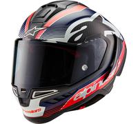 Alpinestars Casco Supertech R10 Team, M, Nero/Rosso Carbonio Fluo/Blu Opaco