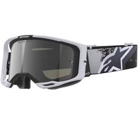 Maschera da motocross Alpinestars Supertech Vision 8 Lahnd bianco-nero con lente specchiata argento
