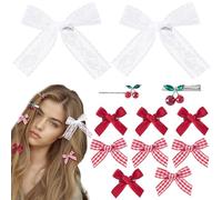 Alpinleux 12 fermagli per capelli Y2K con fiocco rosso ciliegia, mini fiocchi per capelli in pizzo, forcine per capelli a quadretti, graziose mollette per capelli da donna