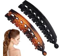 Alpinleux 2 fermagli per capelli a banana da donna, grandi fermagli per capelli a doppio pettine, accessori per capelli lunghi, corti, spessi e sottili (lucido A, piatto)