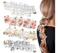Alpinleux 4 elastici per capelli a spirale con rosa, da donna, non danneggiano i capelli, eleganti elastici per capelli, per uso quotidiano, feste (4 stili)