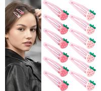 Alpinleux Cutecore - 12 fermagli per capelli a forma di fragola, Y2K, graziose mollette per capelli a forma di frutta, Kawaii, accessori decorativi per capelli da donna (rosa chiaro, rosa scuro)