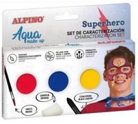 Alpino Aqua Make Up Set caratterizzazione supereroi - 3 compatti + cera nera + pennello + spugna NEW